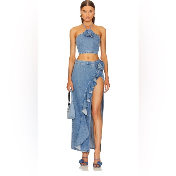 LOVERS & FRIENDS Marsella Rosette Maxi Skirt AND Rosalie Halter Top Set- Small